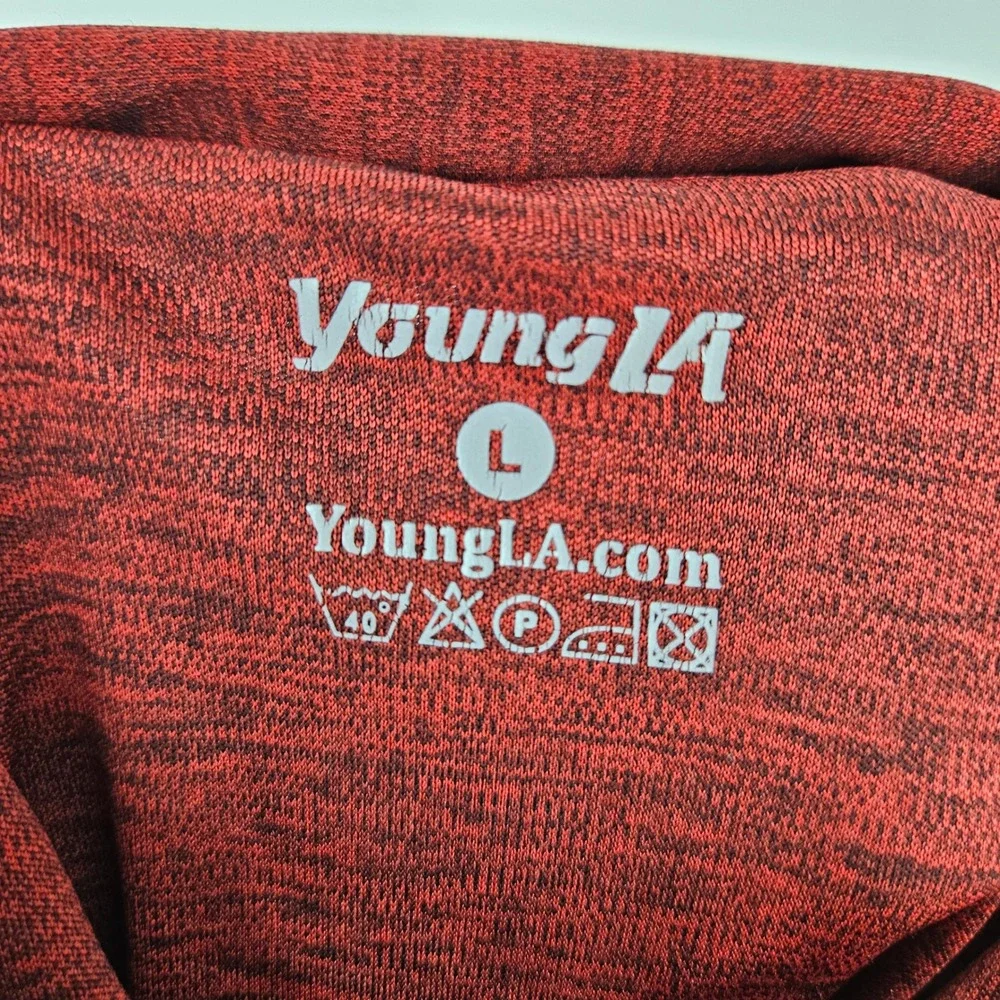 YoungLA Full Zip Jacket Mens Large Red Space Dye Athletic Gym Mock Neck Logo
